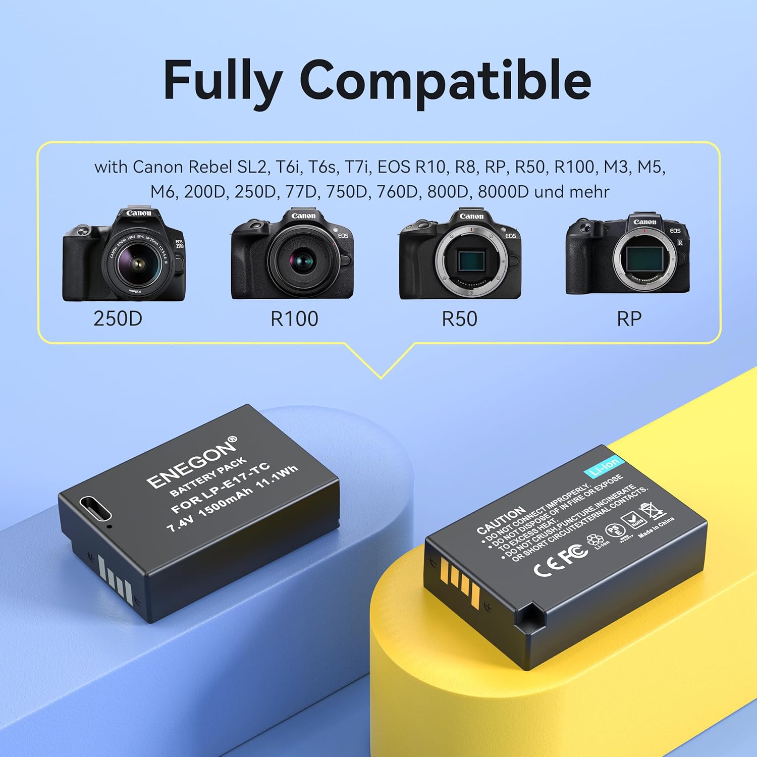 Thumbnail 1 de ENEGON LP-E17 Typ C Ladegerät Port Akkus 1500 mAh – Directaufladung für Canon-Kameras