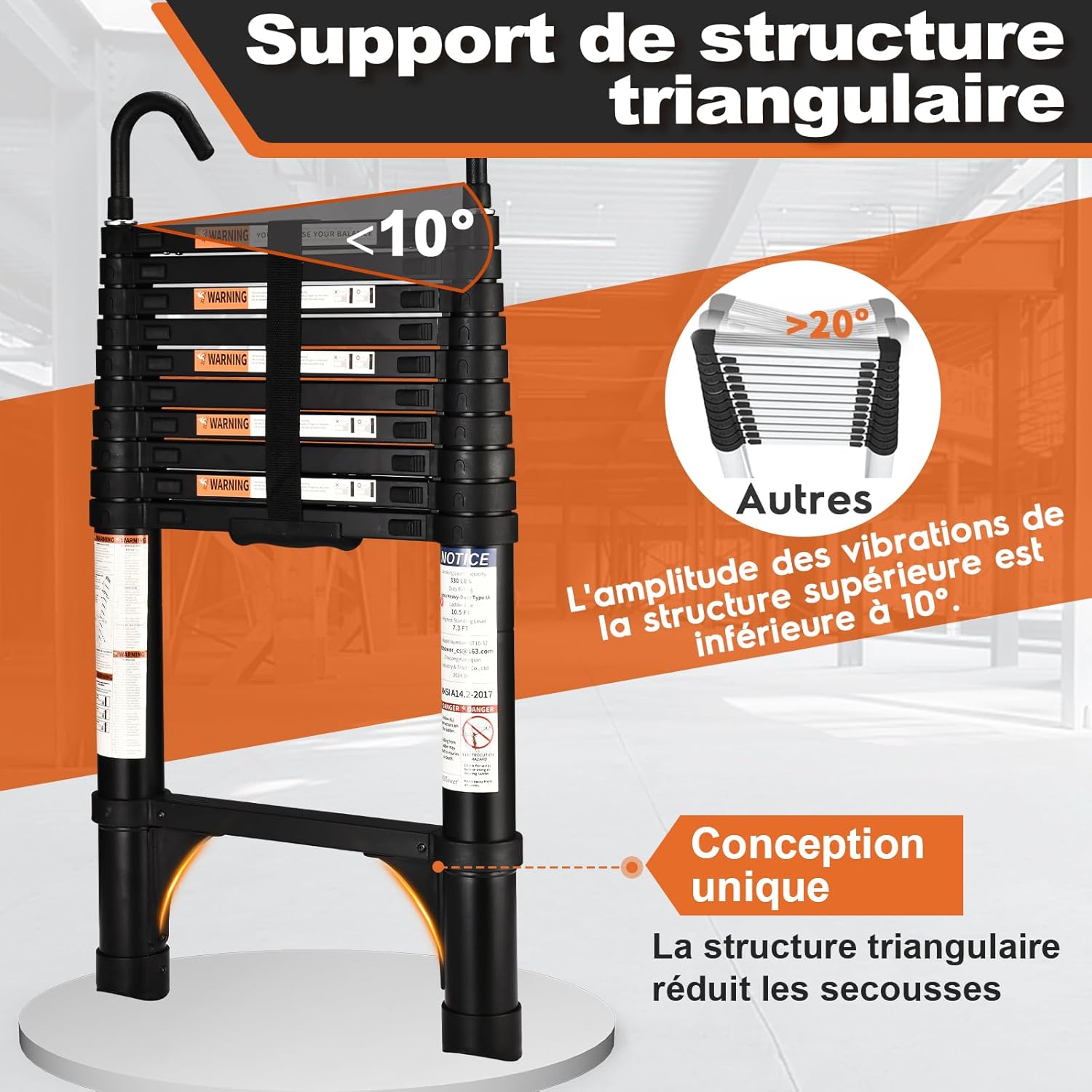 Detalle 2 de HBTower Teleskopleiter 3,2 m Aluminium Steckleiter ⛏