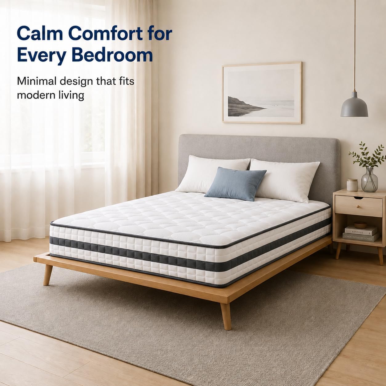 Detalle de Twirest Double Mattress 4FT6 – Hybrid Memory Foam & Pocket Sprung, 135 x 190 x 22 cm