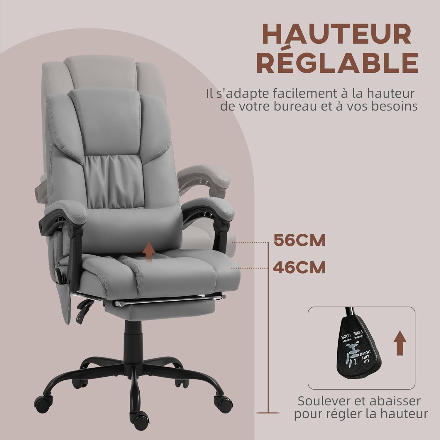 Detalle 2 de Vinsetto Fauteuil de bureau massage 120 kg