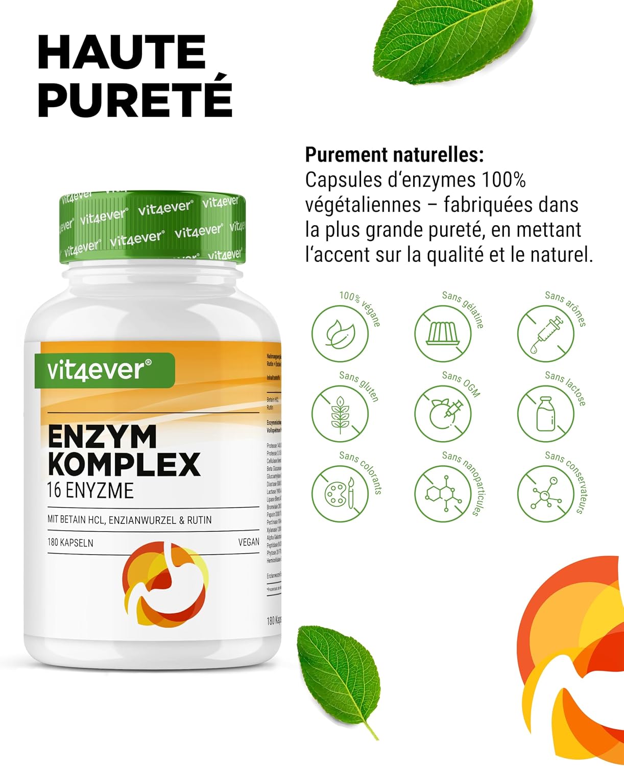 Detalle 1 de Enzymes Digestives 180 Gélules avec 16 enzymes