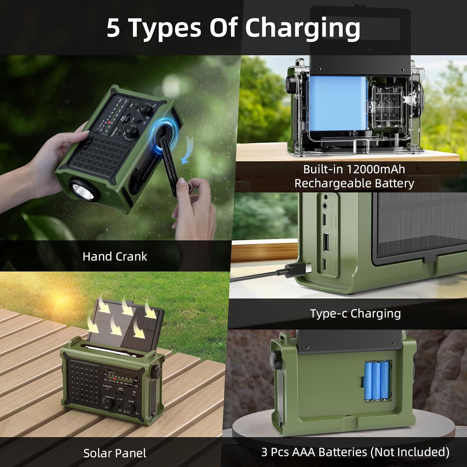 Thumbnail 6 de Solar Radio à Manivelle AM/FM et Power Bank 12000mAh pour Urgence et Camping