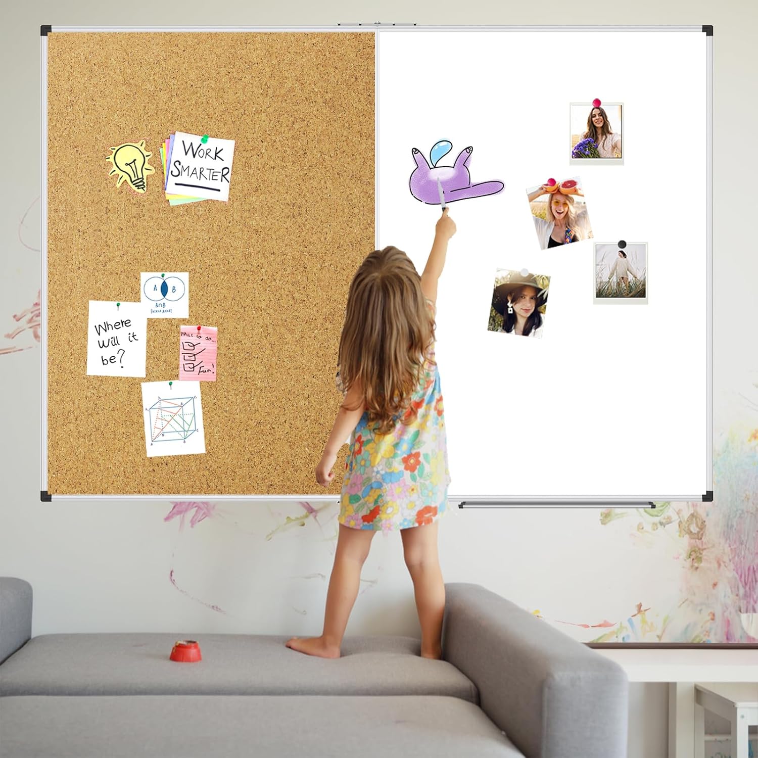 Thumbnail 4 de XBoard Magnetic White Board and Bulletin Corkboard Combination (36 x 24) with Aluminum Frame