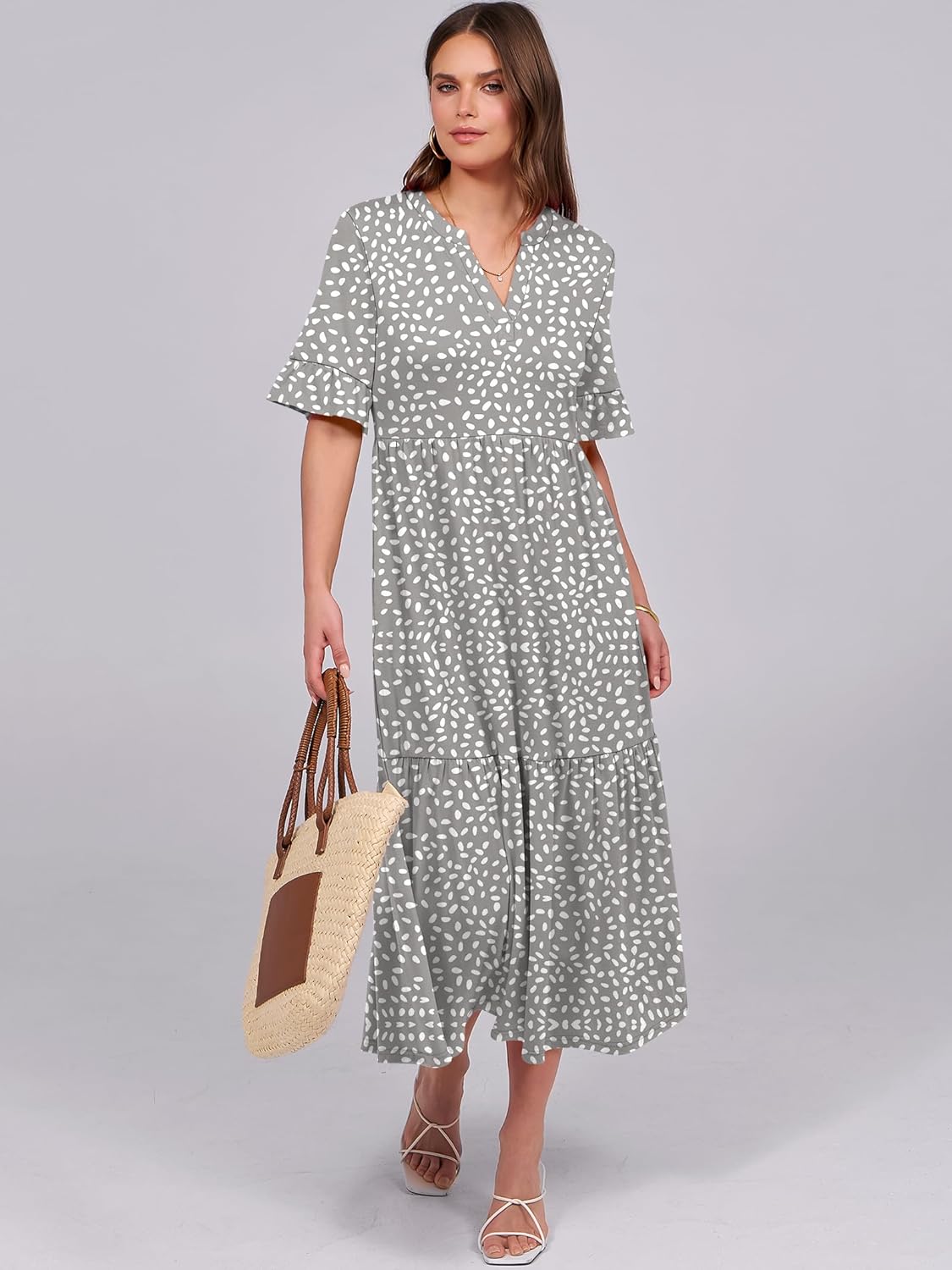 Thumbnail 5 de ANRABESS Women's Summer Maxi Dress with Ruffle Short Sleeves — Boho Tiered Beach Dress