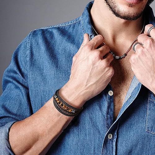 Thumbnail 8 de Bracelet Pierre Homme en cuir noir - Gkmamrg, 22,5 cm