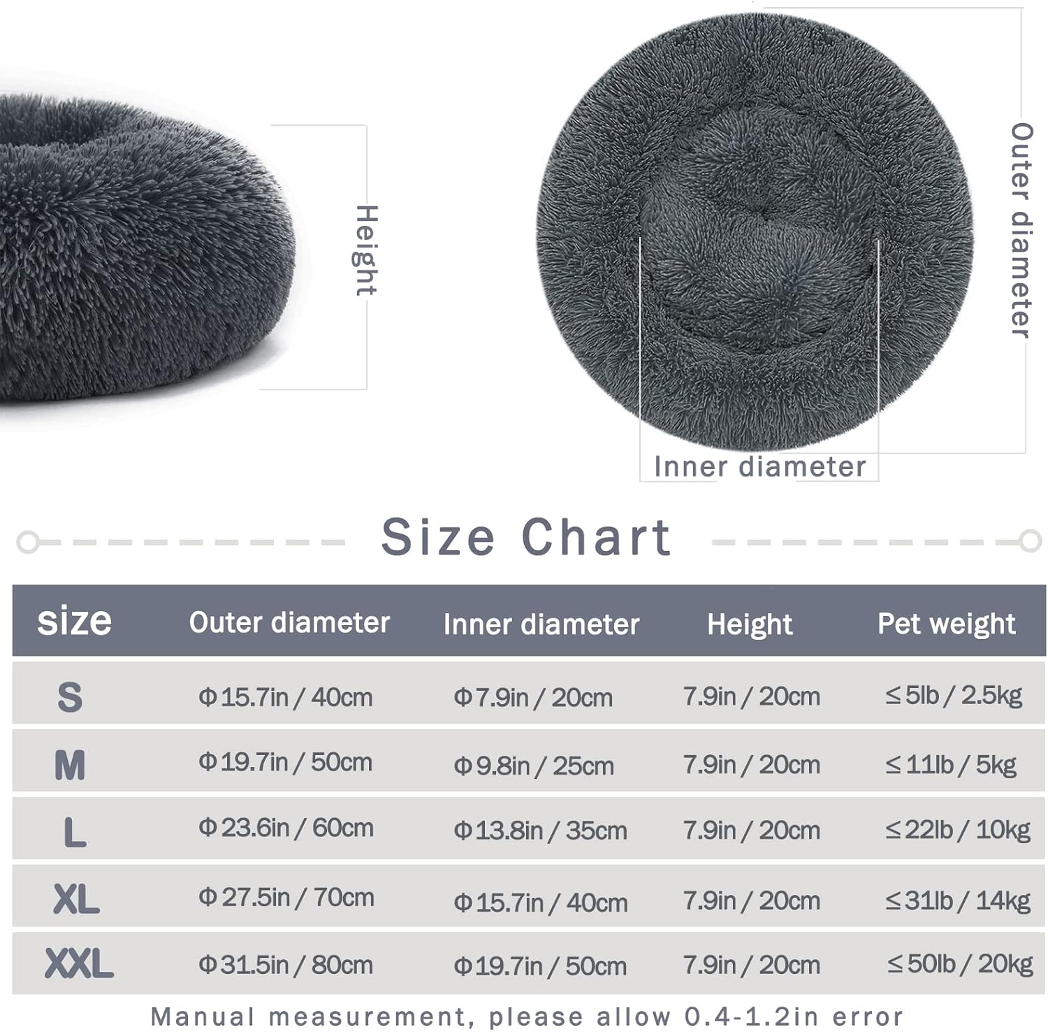 Thumbnail 4 de Hundebett/Katzenbett Donut rund aus Plüsch – waschbar S bis XXL, Hellgrau