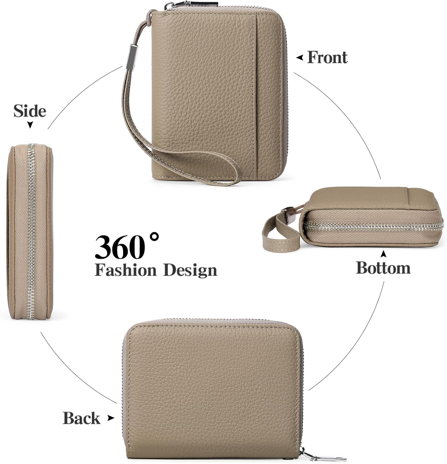 Detalle 2 de SENDEFN Damen-Geldbeutel aus Leder mit RFID-Schutz und Reißverschluss (14 x 10,5 x 4 cm)