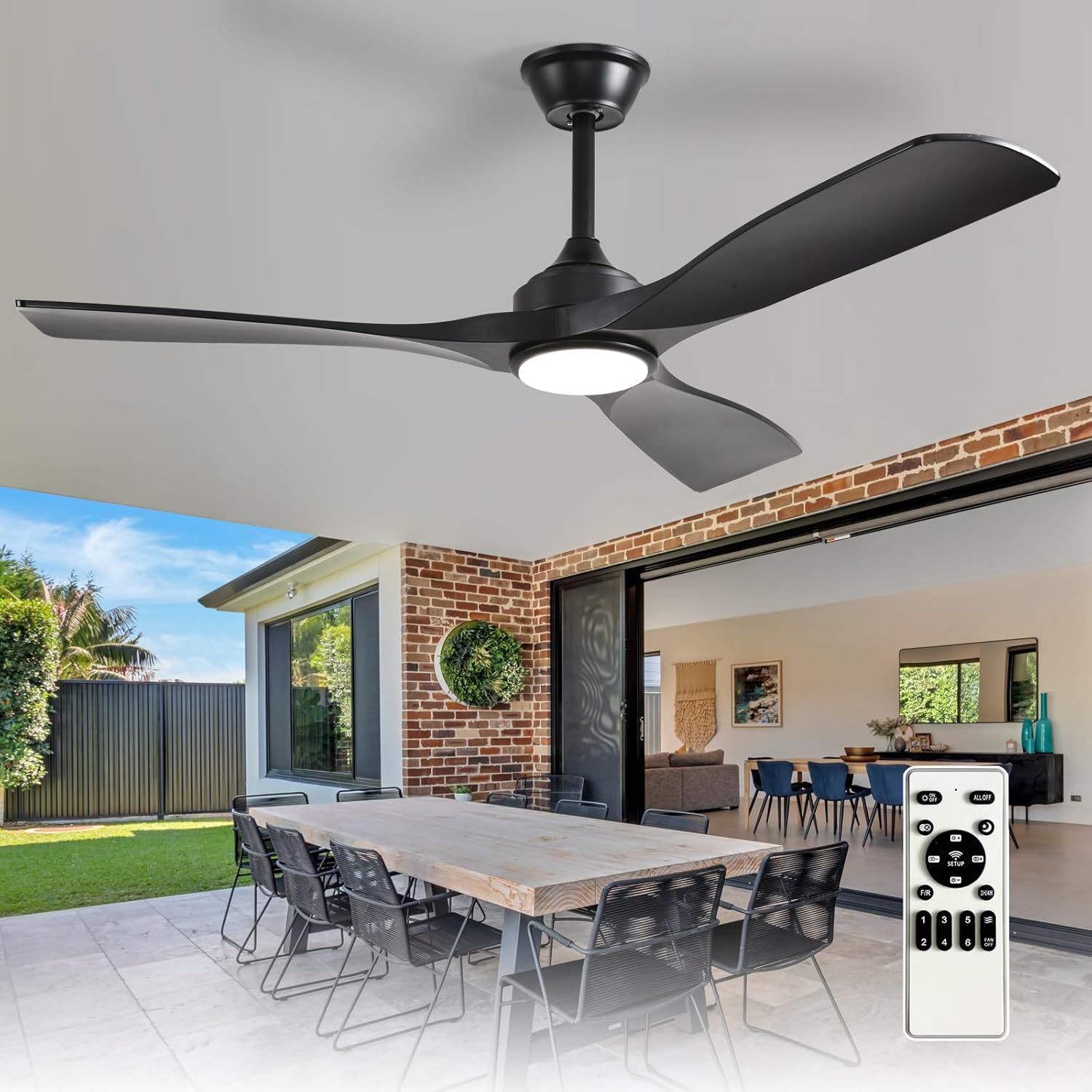 Depuley 52-Inch Ceiling Fan with Light: Black 3 Blade Outdoor/Indoor Fandelier