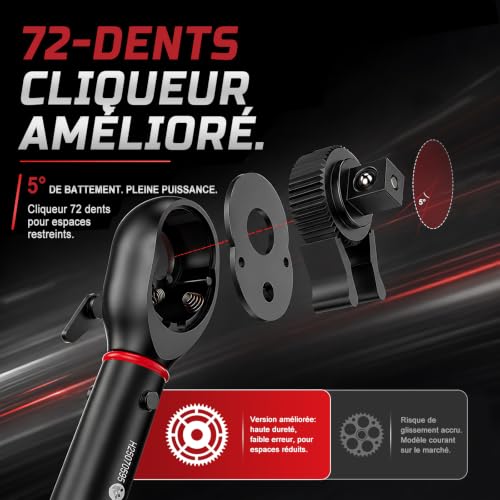 Detalle de HYCHIKA Clés Dynamométriques 1/4" 5-25 Nm – Précision ±2% (ensemble 13 pièces)