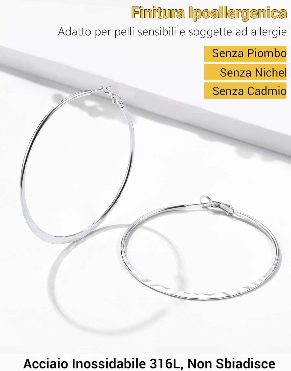 Thumbnail 6 de PROSTEEL Orecchini a Cerchio in Acciaio Inossidabile 30/40/60/80 mm – Argento/Nero/Oro Placcato