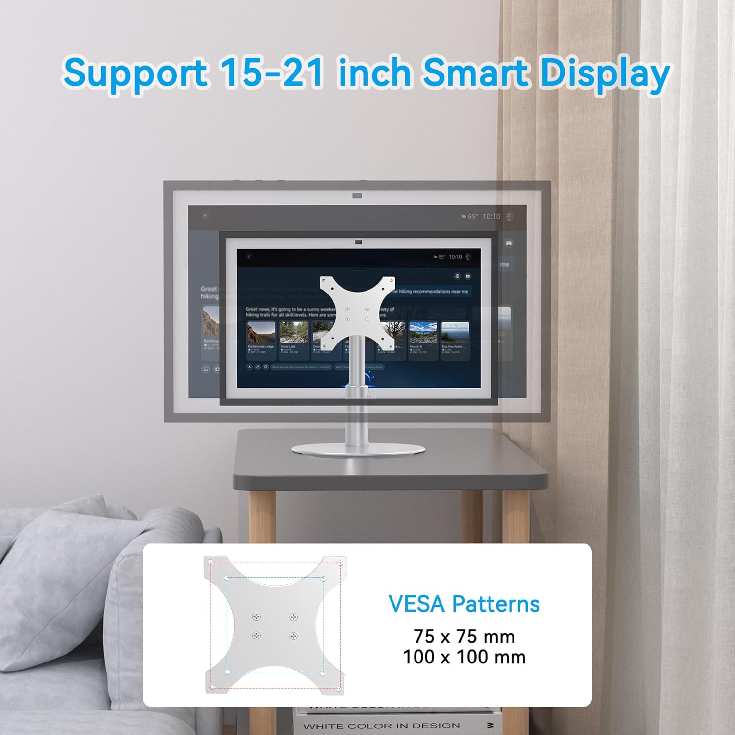 Detalle de Pitelumeon Premium Anodized Aluminium Stand for Show 15/21 (1st/2nd Gen) – Height Adjustable, Stable Non-Swivel Base, Silver
