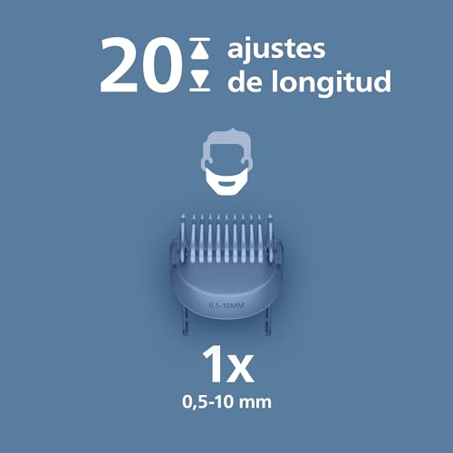 Detalle de Philips Serie 3000 BT3619/15: recortadora de barba con 20 longitudes, agua y carga USB