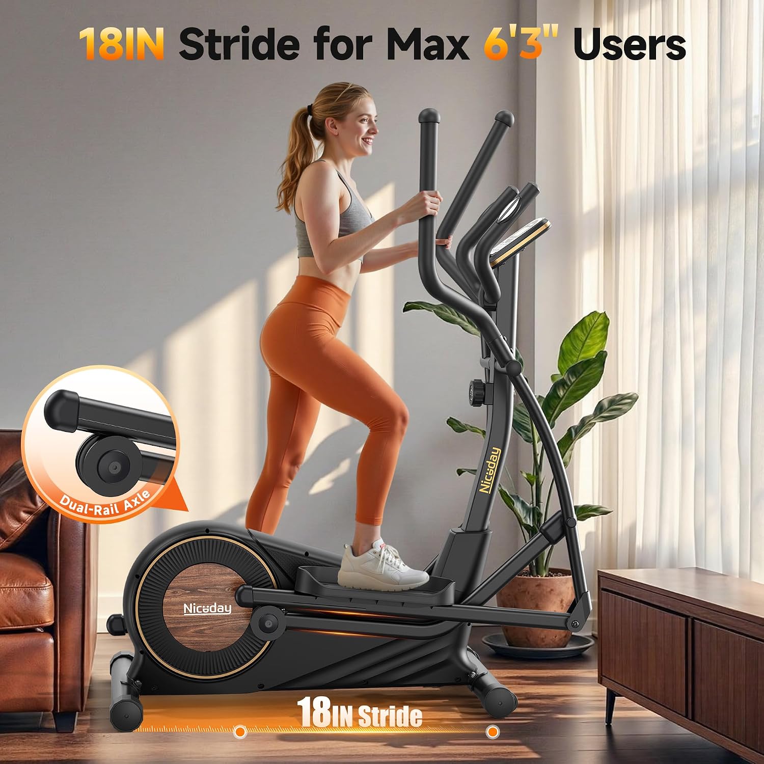 Detalle 2 de Niceday CT11S-18-Black Elliptical Machine, 18-Inch Stride, 16 Resistance Levels