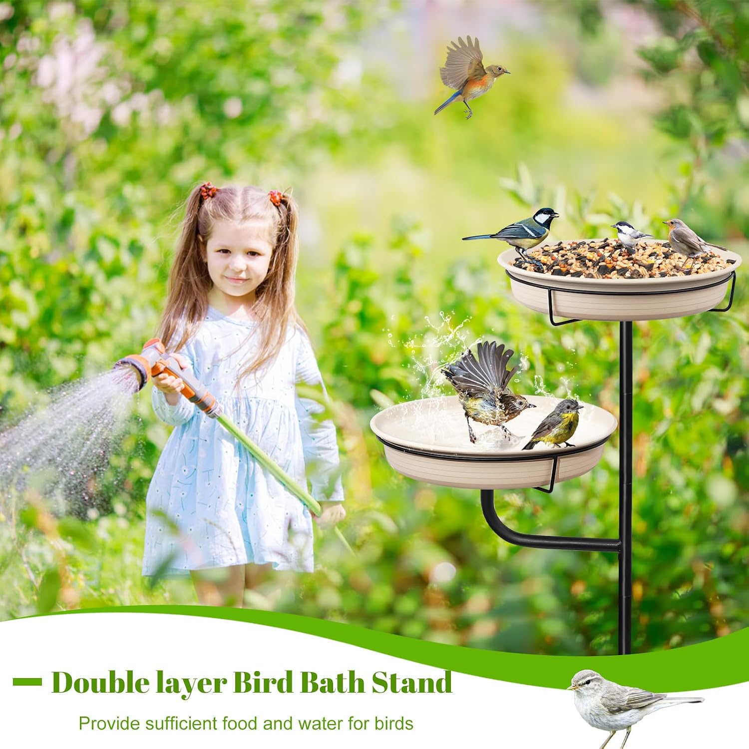 Detalle de YALINKA US-QY20230812-01 Freestanding Bird Bath and Feeder, White