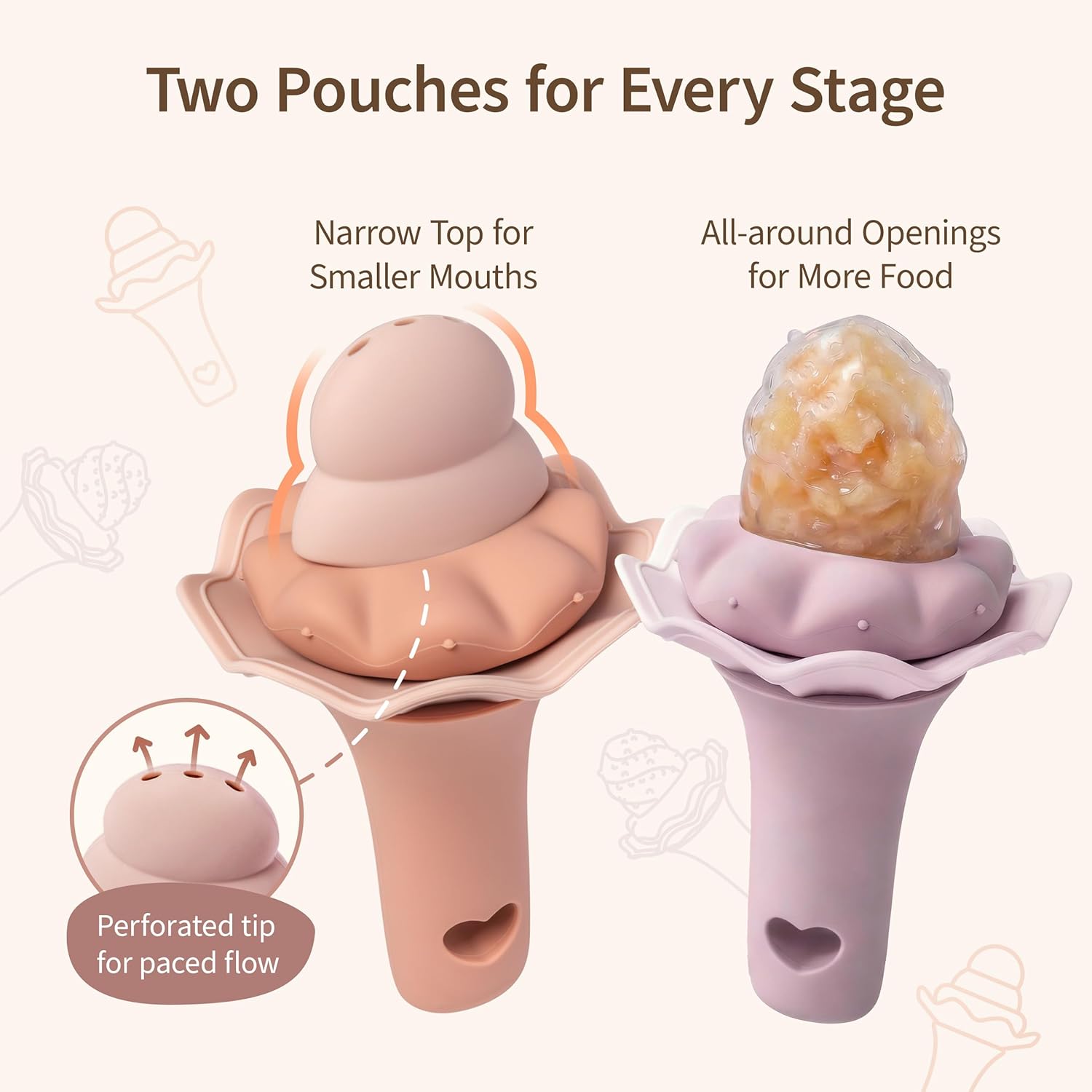 Thumbnail 1 de Moonkie Fruchtsauger Baby mit Gefrierschrank Tablett – BPA-freies Silikon-Feeder-Set, 4 Monate+, mit Beuteln, Blass-Mauve