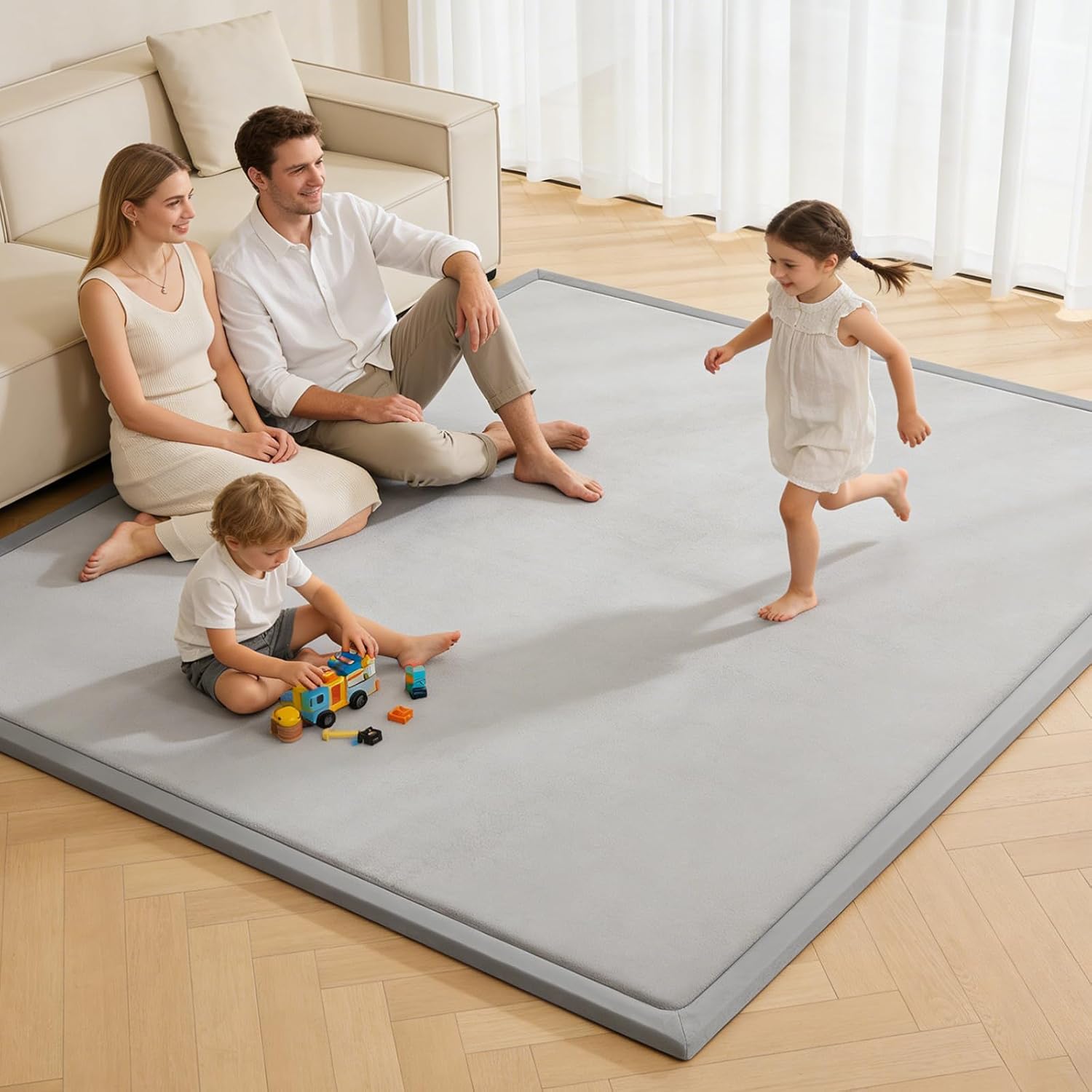 Thumbnail 1 de TreeBud DZ-DW Baby Play Mat, 1.3-Inch Memory Foam, Coral Velvet, Light Gray