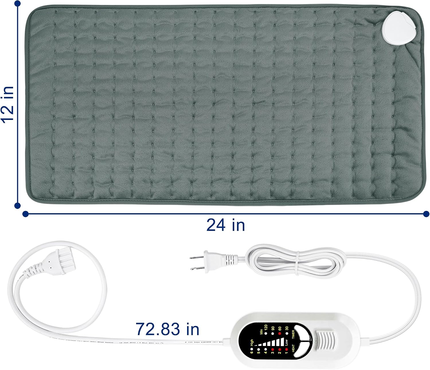 Detalle 2 de Electric Heating Pad with 6 Heat Settings and Auto Shut Off (24" x 12") in Dark Gray