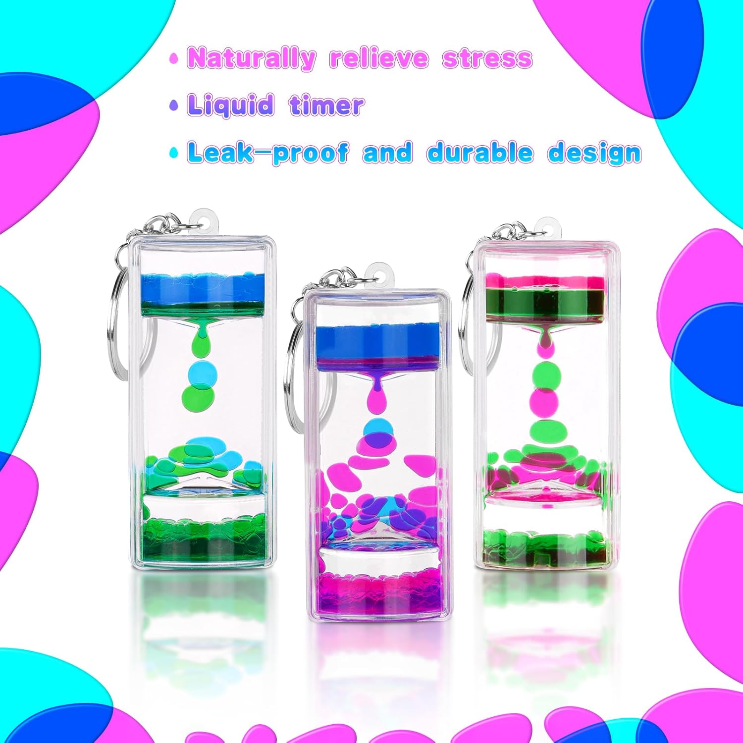 Thumbnail 6 de OSDUE Liquid Timers Sanduhr-Schlüsselanhänger-Set mit 4 Farben (flüssige Bewegungsblasen) – für Stressabbau und Spiel