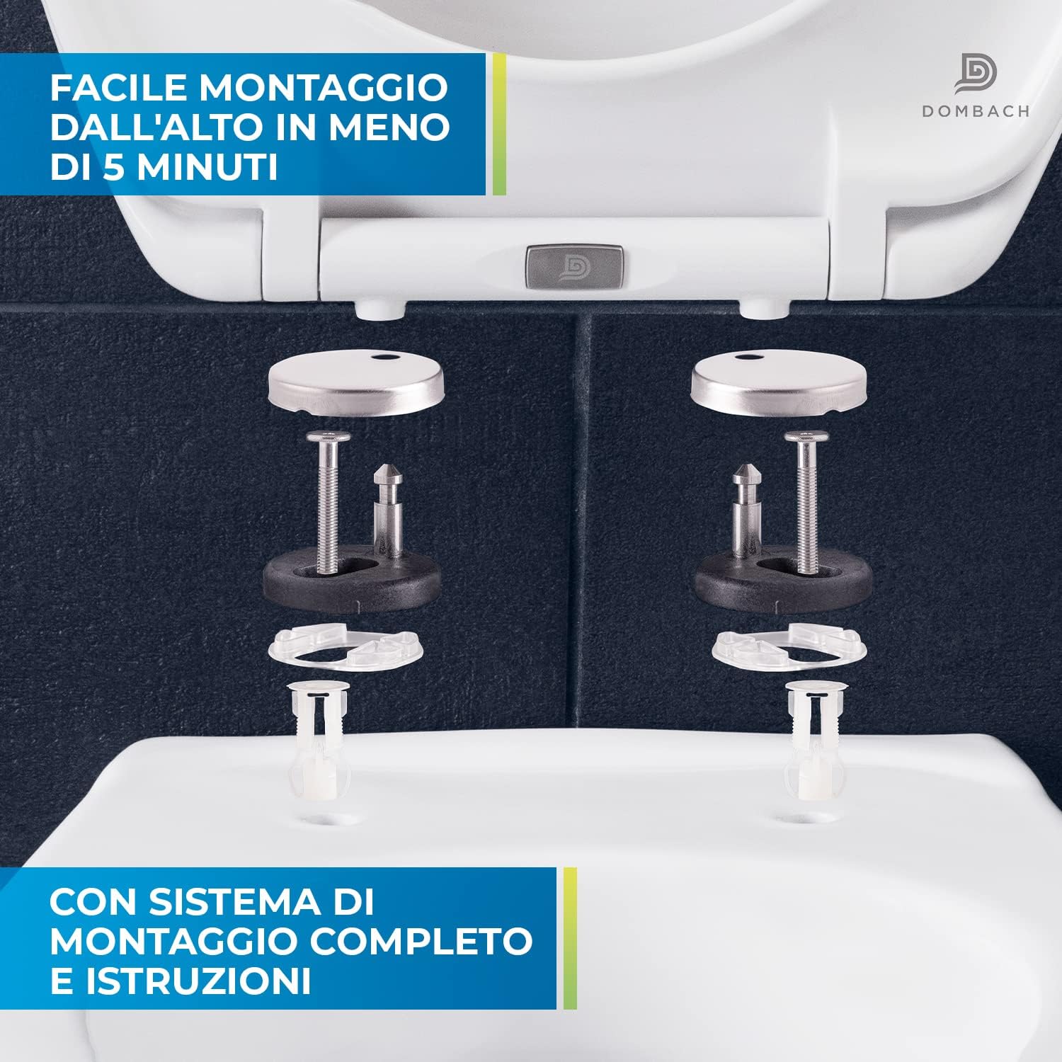 Detalle de Dombach Kaiana Coperchio Water - Tavoletta Water Oval Bianco, Antibatterico e Ammortizzato