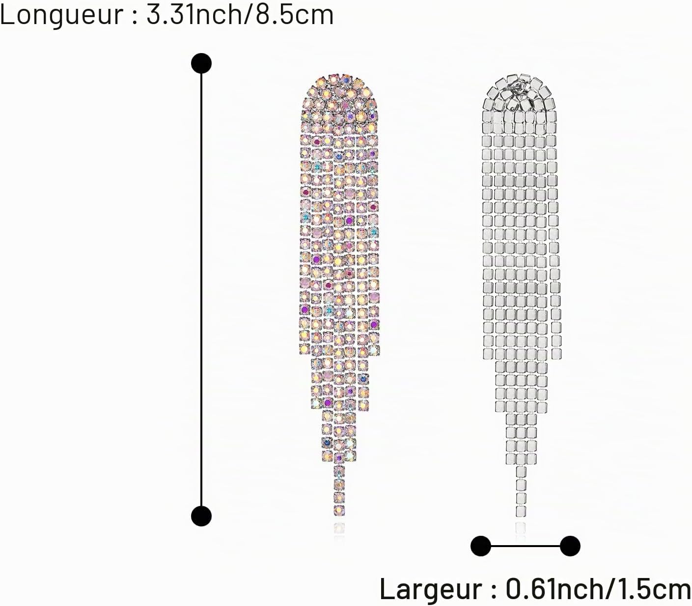 Detalle de Boucles d’oreilles longues gouttes en cristal autrichien Clearine (ton d’argent) à strass