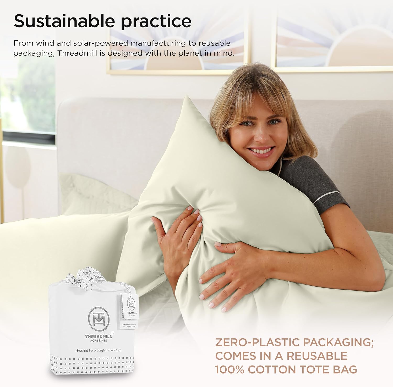 Thumbnail 6 de Threadmill Home Linen Threadmill 100% Supima Cotton Sheets (1200 Thread Count) Cal King, 4-Piece Ivory Set