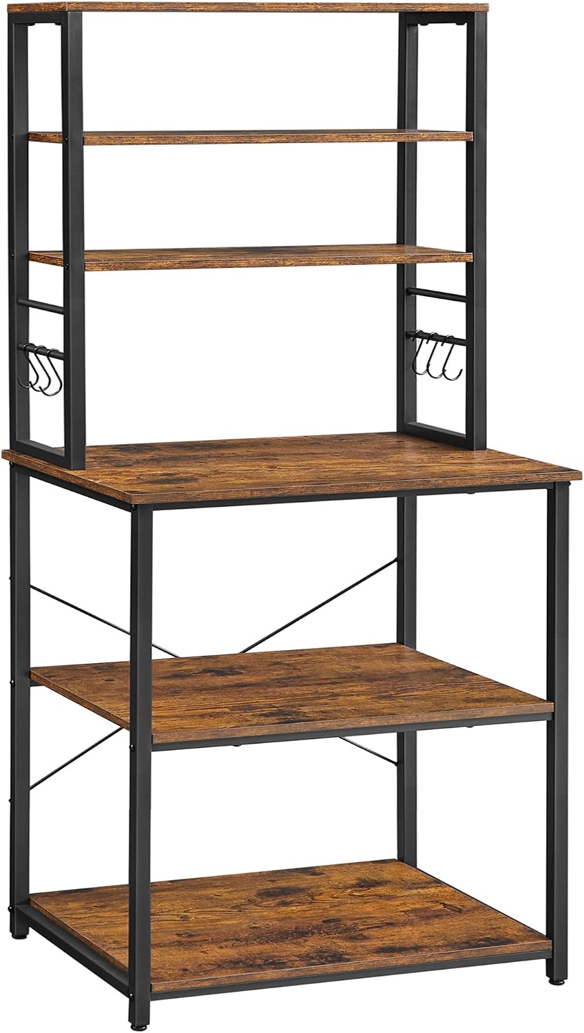 Detalle de VASAGLE BARNET KKS024B01 6-Tier Kitchen Rack with Adjustable Shelf and Hooks