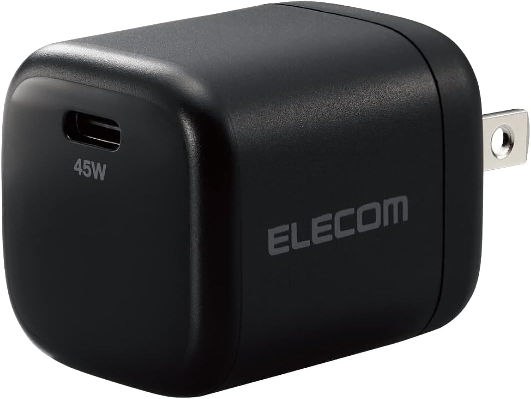Detalle de エレコム EC-AC13BK USB PD対応45W充電器 GaN採用・折りたたみ式プラグ・USB-C×1