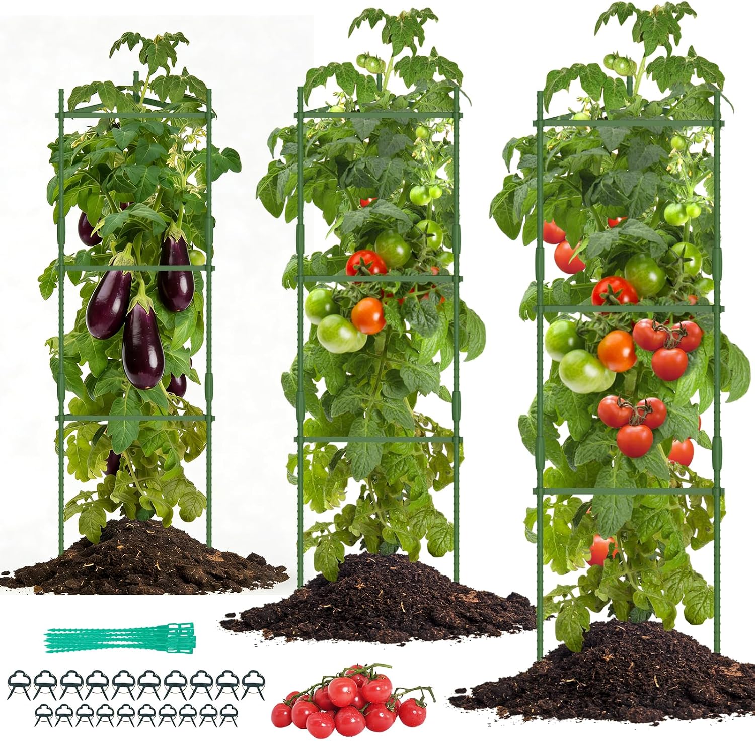 Detalle de Ergohortus TPA0201 Tomato Plant Support Cages, Adjustable 47-inch, Set of 3