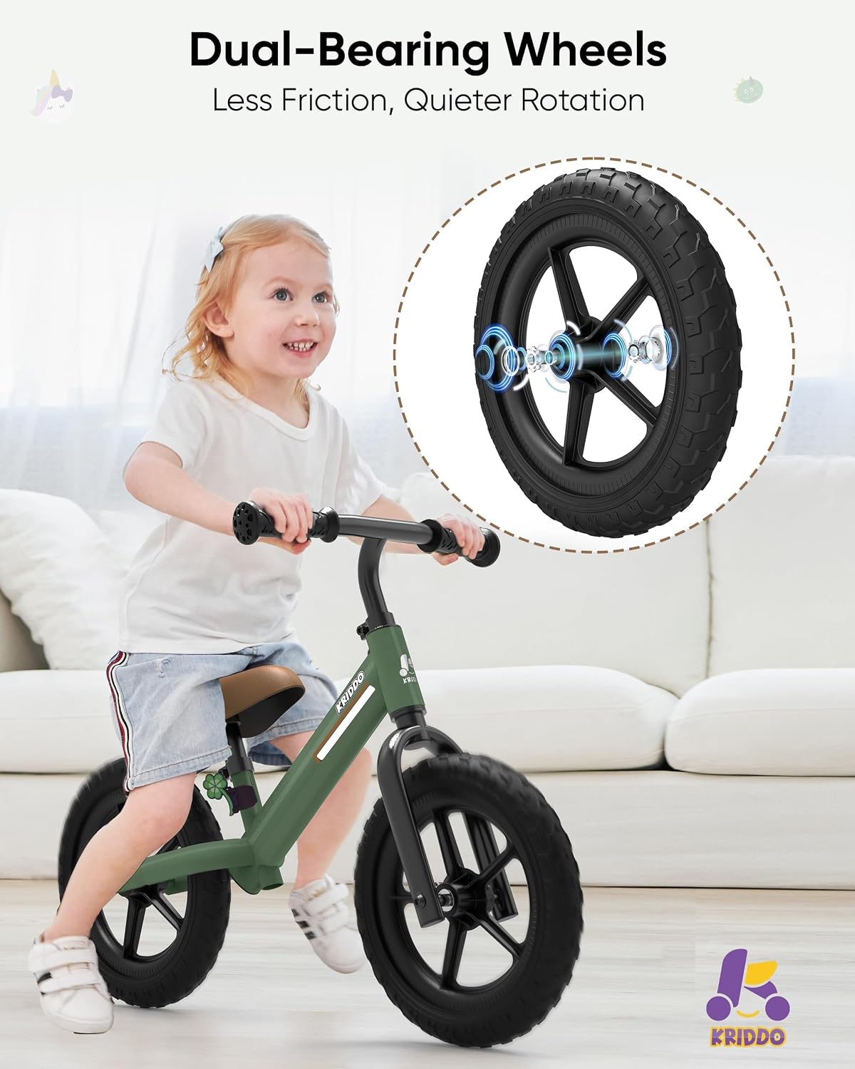 Detalle de KRIDDO Toddler Balance Bike for 2–5 Years: Adjustable, All-Terrain 12-inch Balance Bike