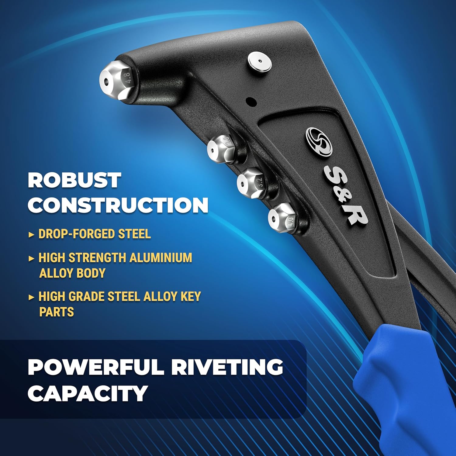 Thumbnail 1 de S&R Professional Rivet Gun Kit with 60 Rivets – Heavy-Duty Hand Riveter for Aluminum, Steel & Stainless Steel