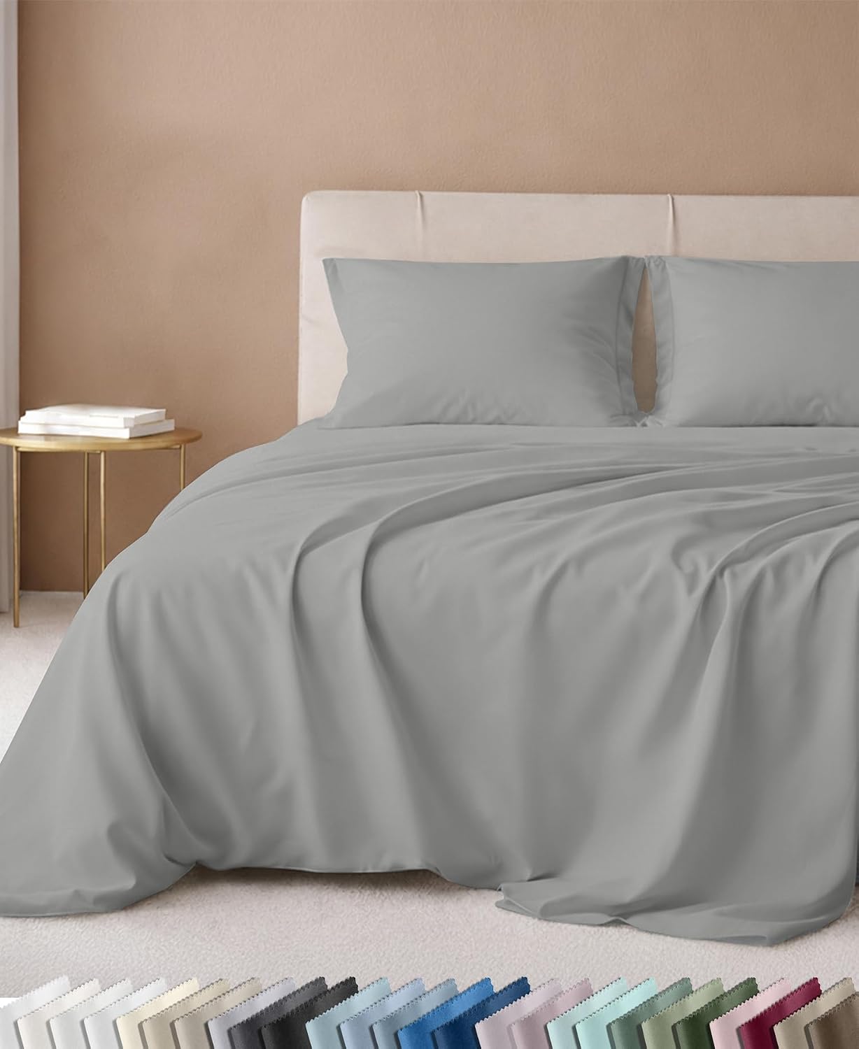 Detalle de California Design Den 840307159694 600-Thread-Count California King Cotton Sateen Sheets, Light Gray