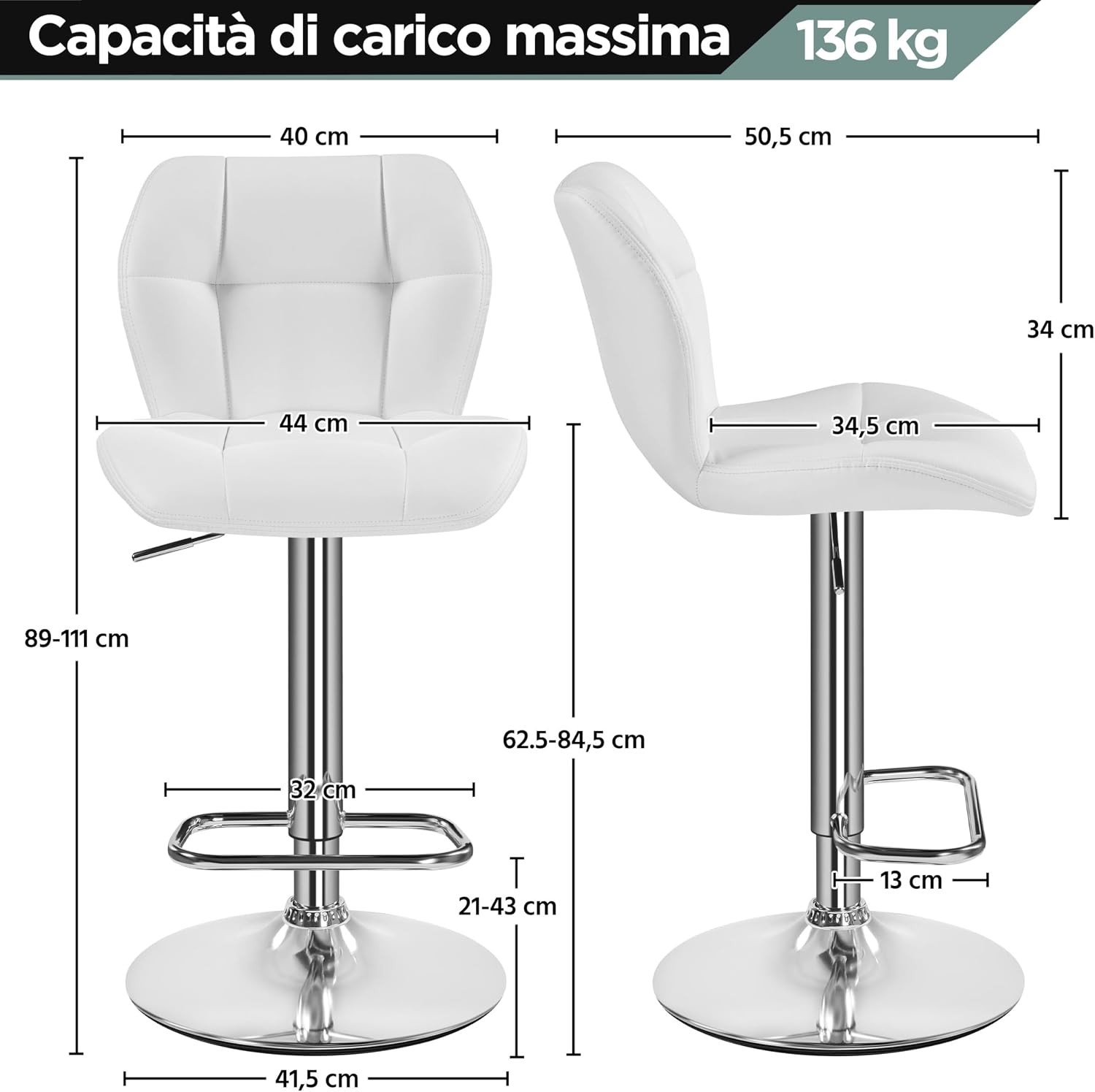 Thumbnail 2 de Yaheetech Set 2 Sgabelli Bar Alti con Schienale a Conchiglia, Regolabili e Girevoli 360°