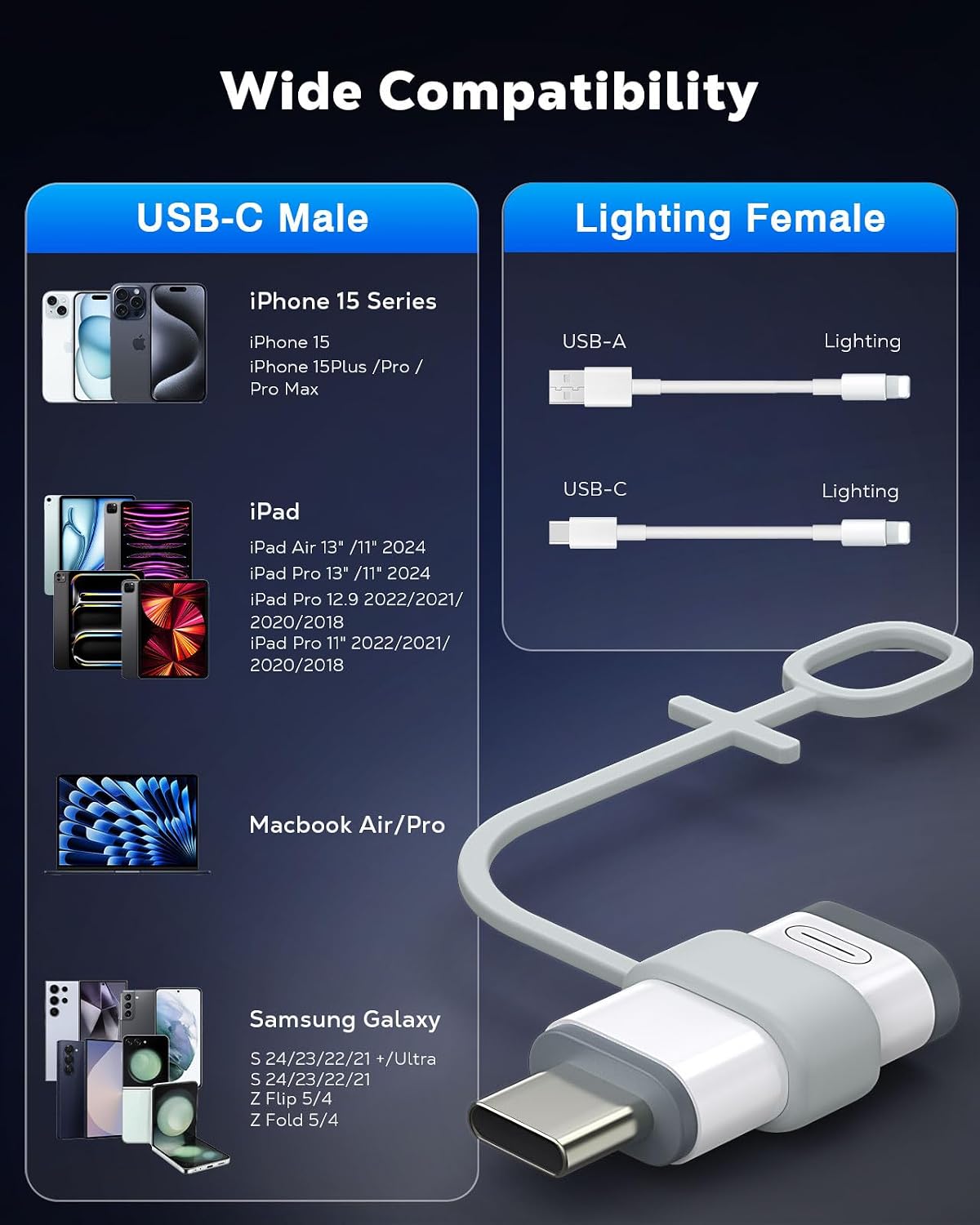 Detalle 2 de MoKo Lightning to USB-C Adapter 4 Pack (USB-C to Lightning) for iPhone, iPad & selected Galaxy devices