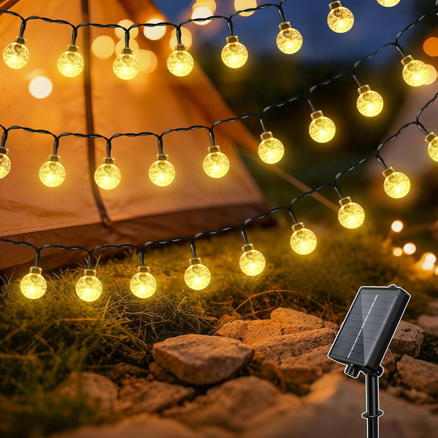 Detalle de Hopexy Solar Lichterkette Außen – 10 m, 100 LEDs, IP65/IP44, 8 Modi, Warmweiß