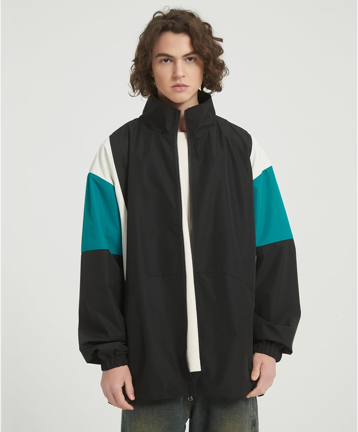 Detalle de GURUNVANI veste patchwork homme coupe-vent vintage à fermeture éclair intégrale