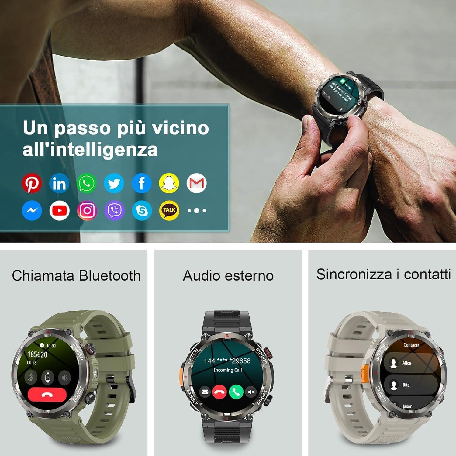 Thumbnail 4 de IOWODO Smartwatch Militare uomo GPS IP68 1.45