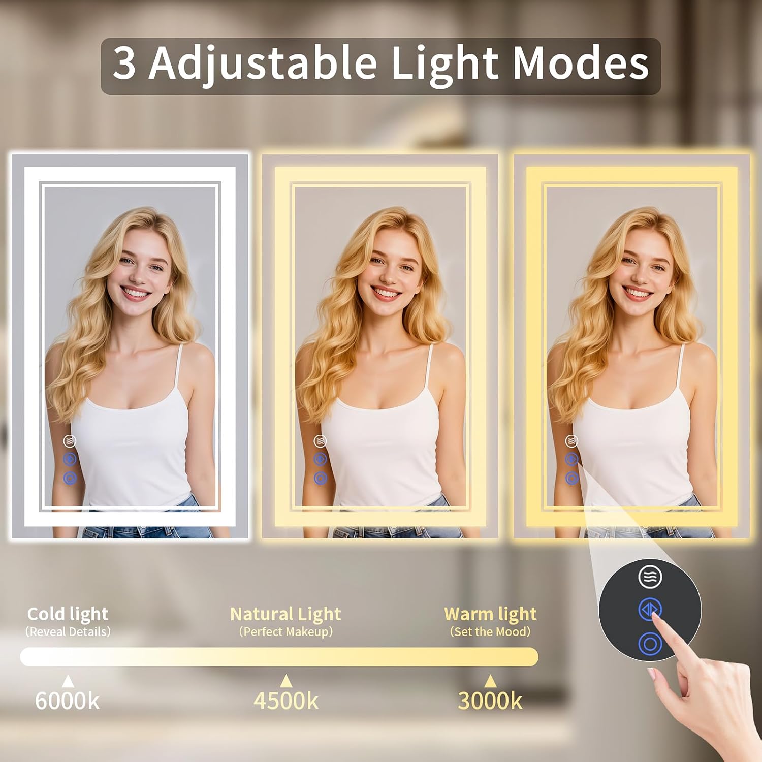 Thumbnail 2 de WISSMIELS 30"x36" LED Bathroom Mirror with Lights – Anti-Fog, Backlit + Front Lit, Dimmable, 3 Color Temperatures, Tempered Glass