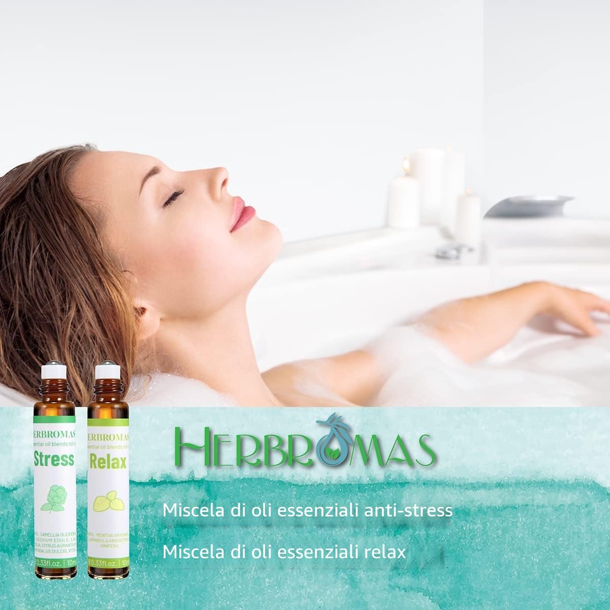 Detalle de Set di roll-on HERBROMAS con oli essenziali aromaterapia – 6x10 ml in confezione regalo