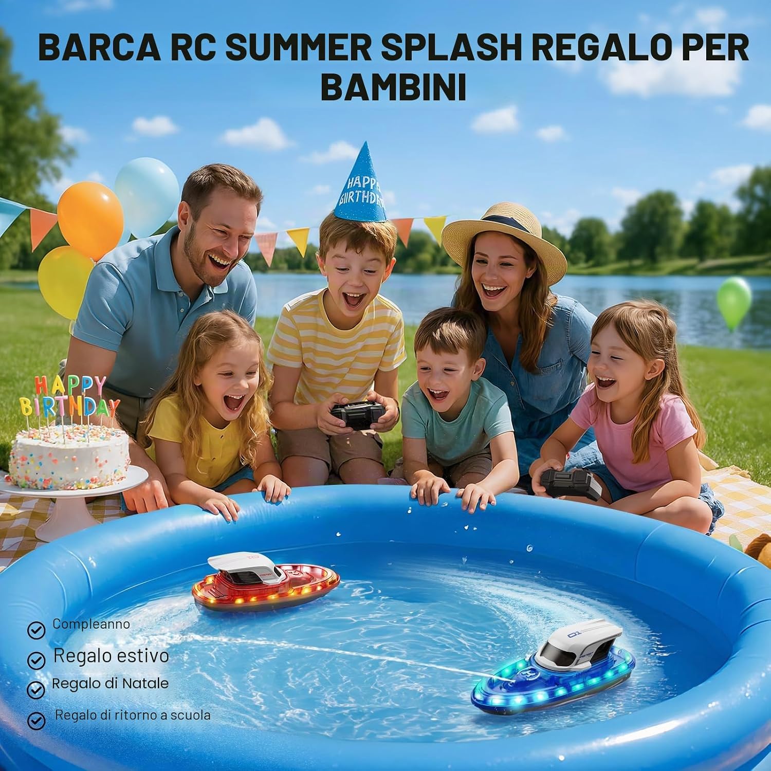 Detalle de SYMA Set di 2 barche telecomandate per bambini – Barche RC da corsa con LED e spray acqua (Q16)