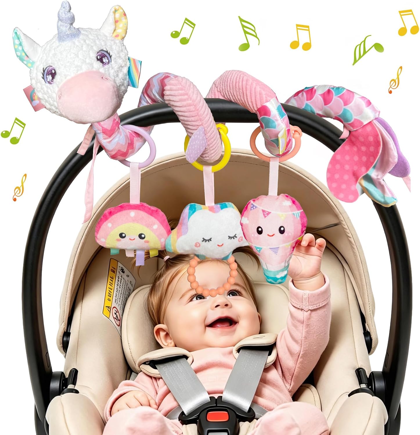 Detalle de Kulveanju Baby Spiral Pram Toy 0-6 Months – Musical Plush Spiral Activity Hanging Toy (Pink)