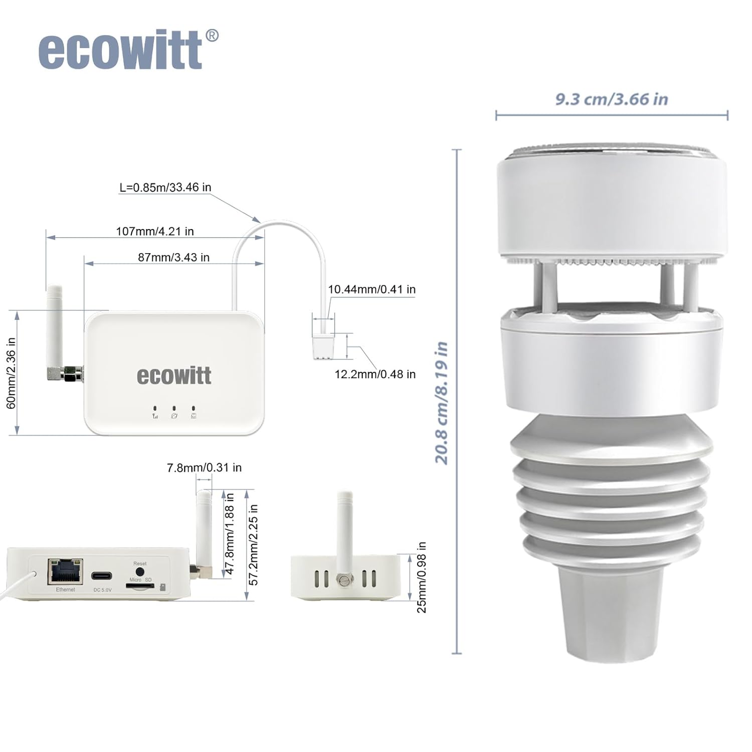 Thumbnail 1 de ECOWITT WiFi-Wetterstation GW3001 (7-in-1) mit Außensensor WS90 und GW3000-Gateway