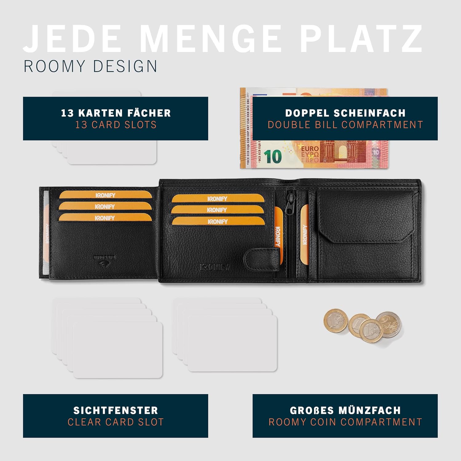 Thumbnail 4 de KRONIFY Atlas Leder-Geldbörse RFID Schutz mit Münzfach 👝