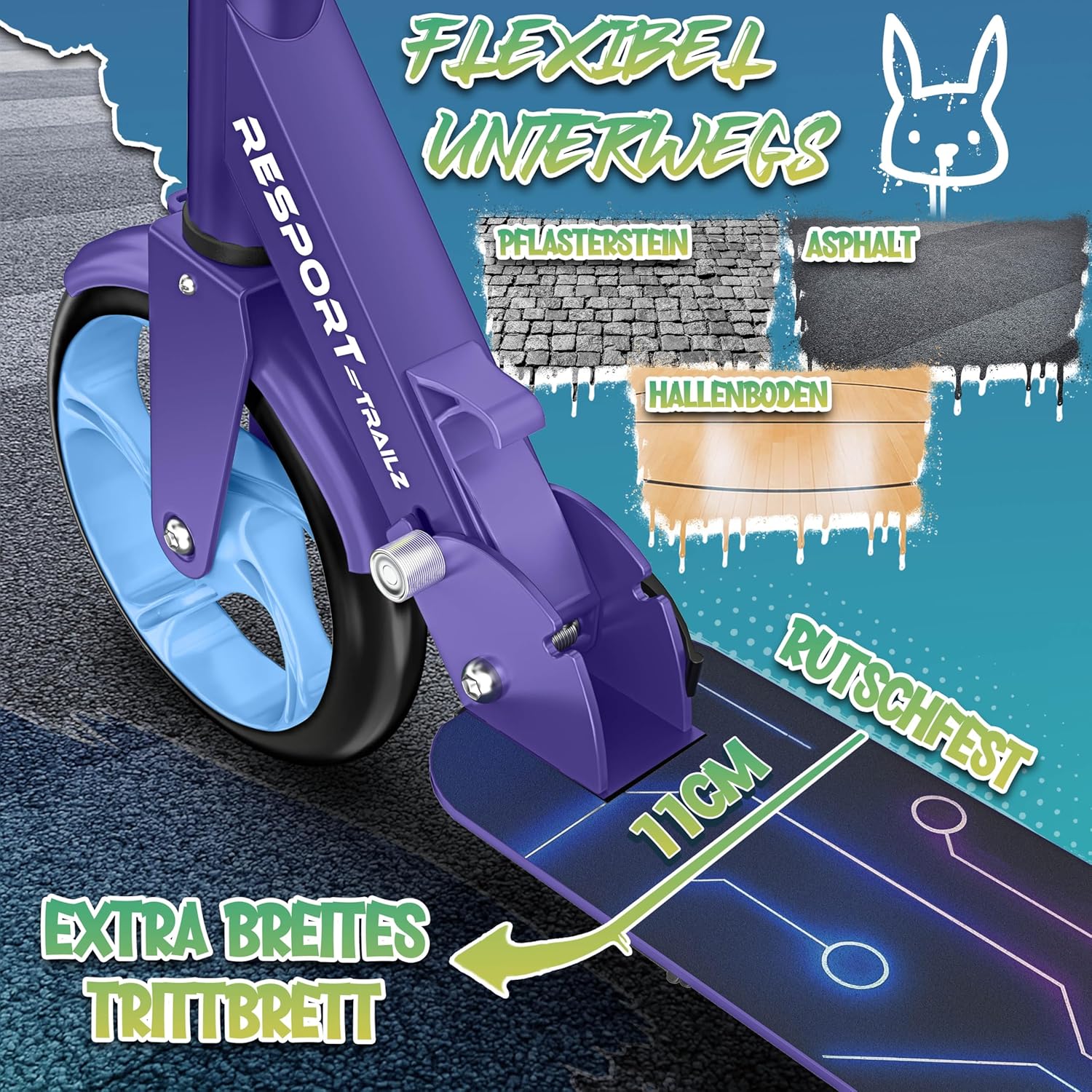 Thumbnail 6 de RE:SPORT Cityroller – höhenverstellbar, klappbar bis 100 kg, Klingel & Tragegurt