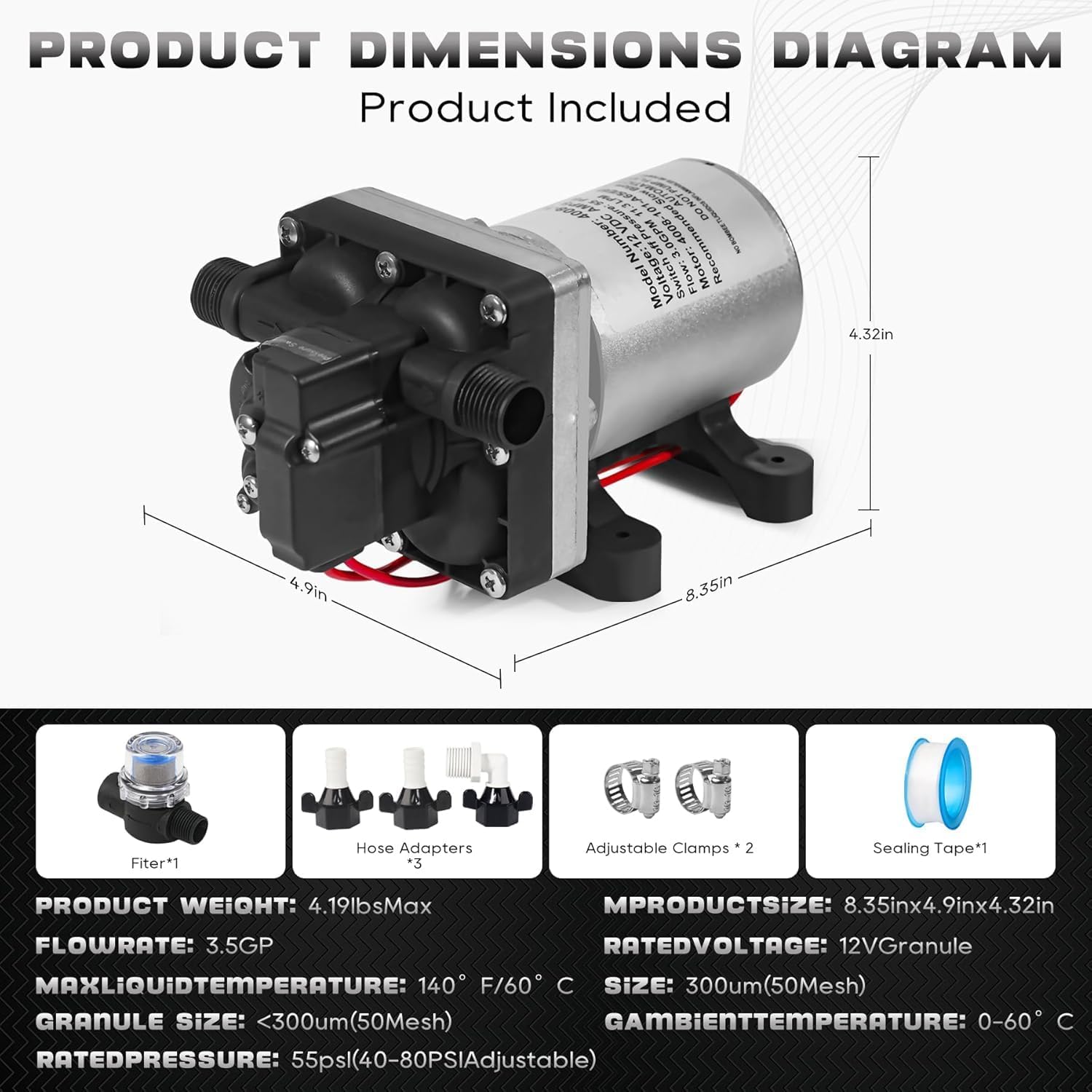 Thumbnail 4 de chddorn 12V RV Water Pump 4008-101-A65/E65 (3.0 GPM, 55 PSI) with Self-Priming, Quiet Diaphragm Design