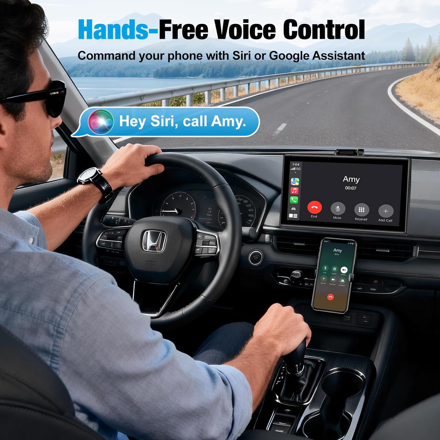 Thumbnail 3 de 7-Inch Wireless CarPlay & Android Auto Screen (Black) — Bluetooth, Voice Control, Mirror Link