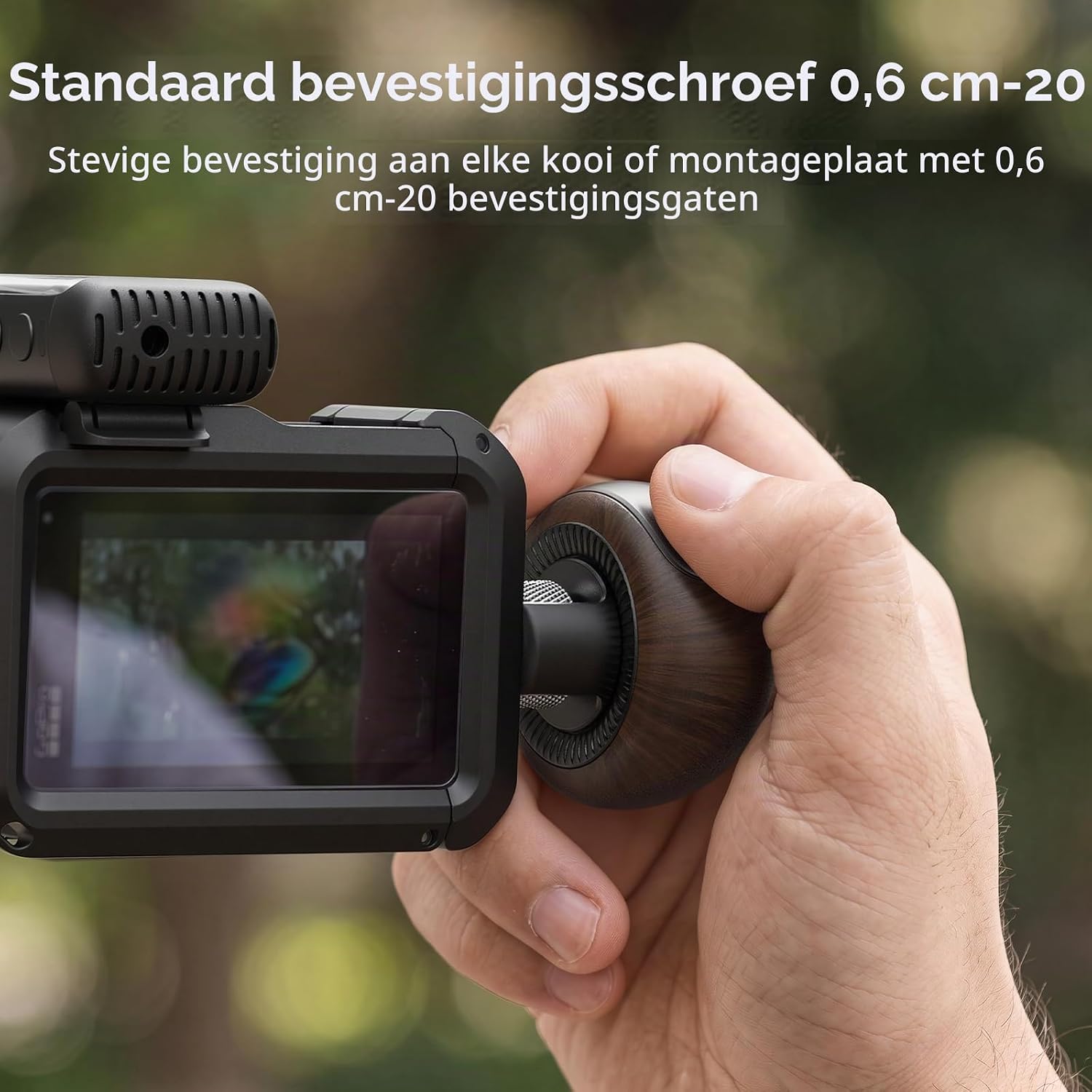 Detalle de SMALLRIG 5926 mini-zijhandgreep van hout met 1/4"-20-aansluiting