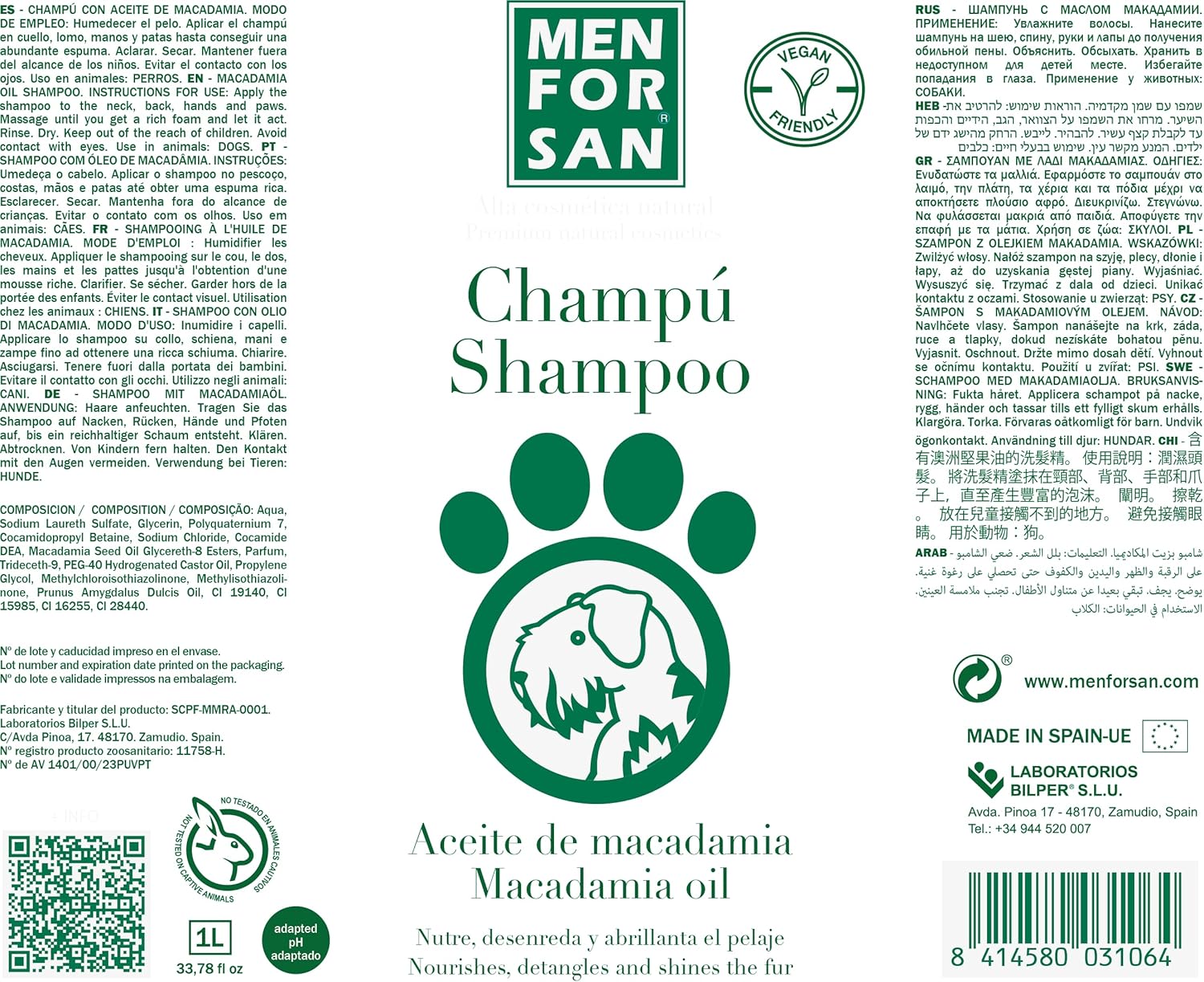 Thumbnail 1 de MENFORSAN Shampoo per Cani all’Olio di Macadamia, districante anti-crespo e nutriente (1 l)