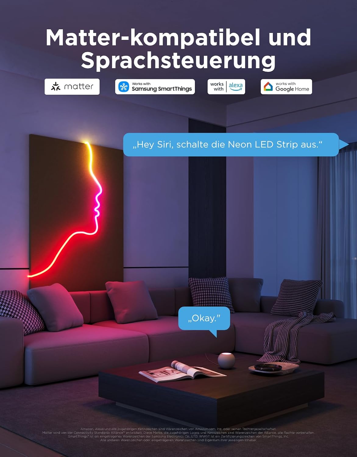Detalle de Govee Neon Rope Light 2 – RGBIC Neon LED Strip 5 m mit Shape Mapping, kompatibel mit Matter, Alexa & Google Assistant