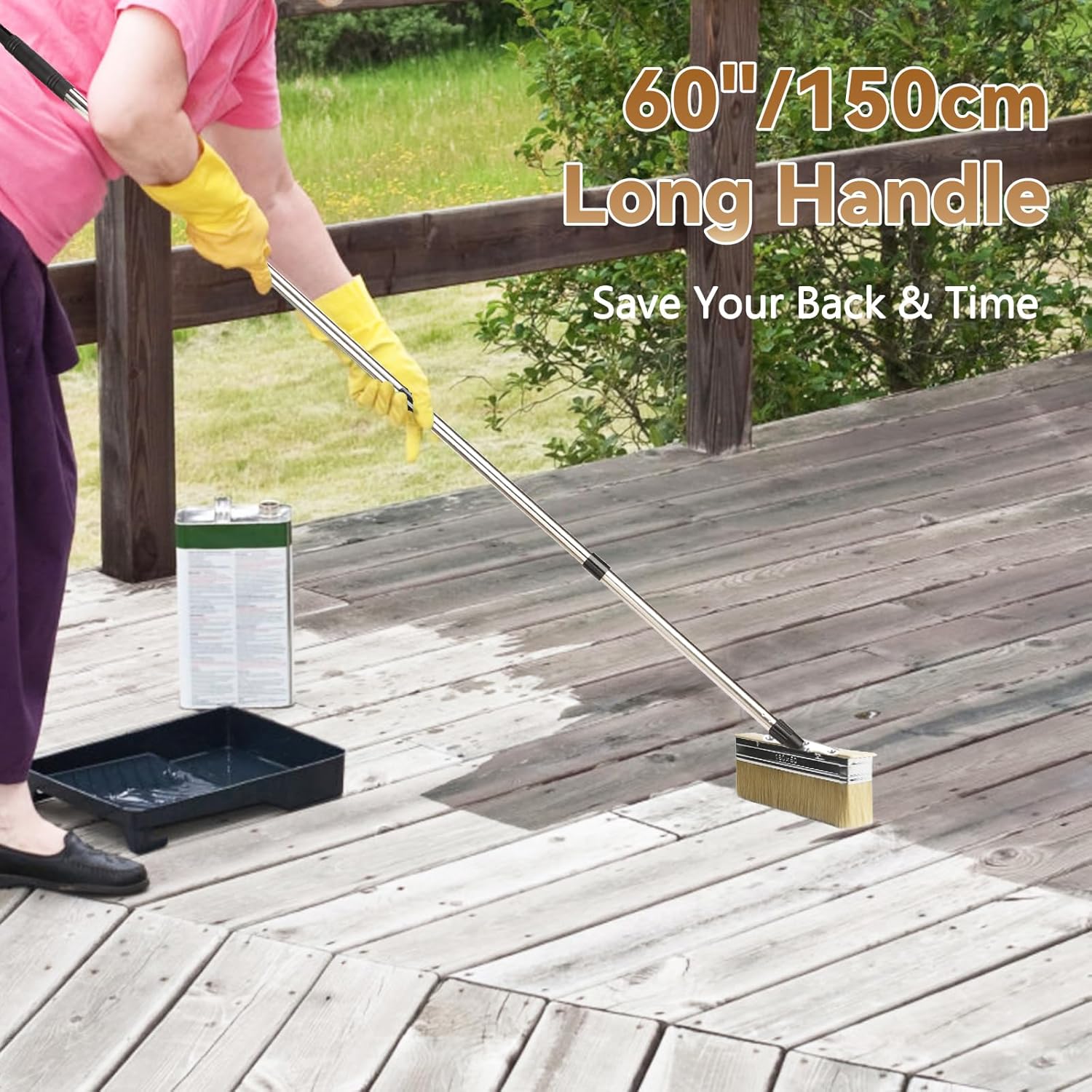 Thumbnail 2 de 7" & 3" Deck Stain Brush Kit with Long Handle (Black) – 7" decking paint brush plus smaller detail brush