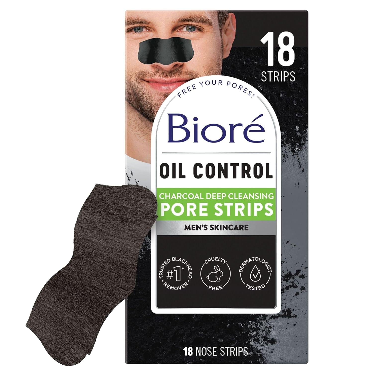 Detalle de Bioré Men’s Charcoal Deep Cleansing Pore Strips, 18 Count